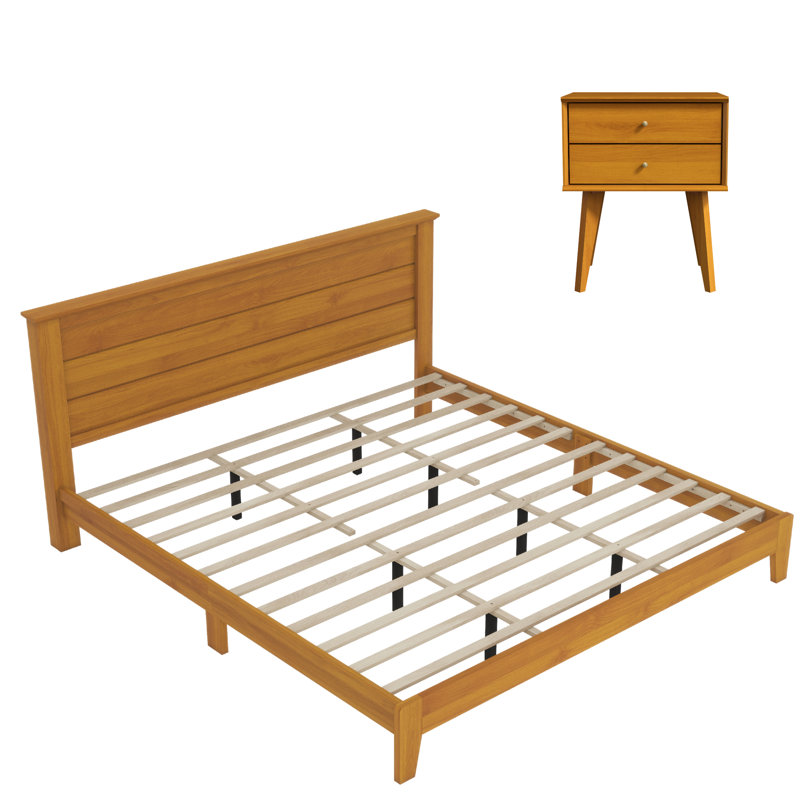 Ensemble de chambre à coucher coordonnée 3 pièces Branquinha, Chêne d'Oslo, Trois pièces : lit, 2 tables de chevet