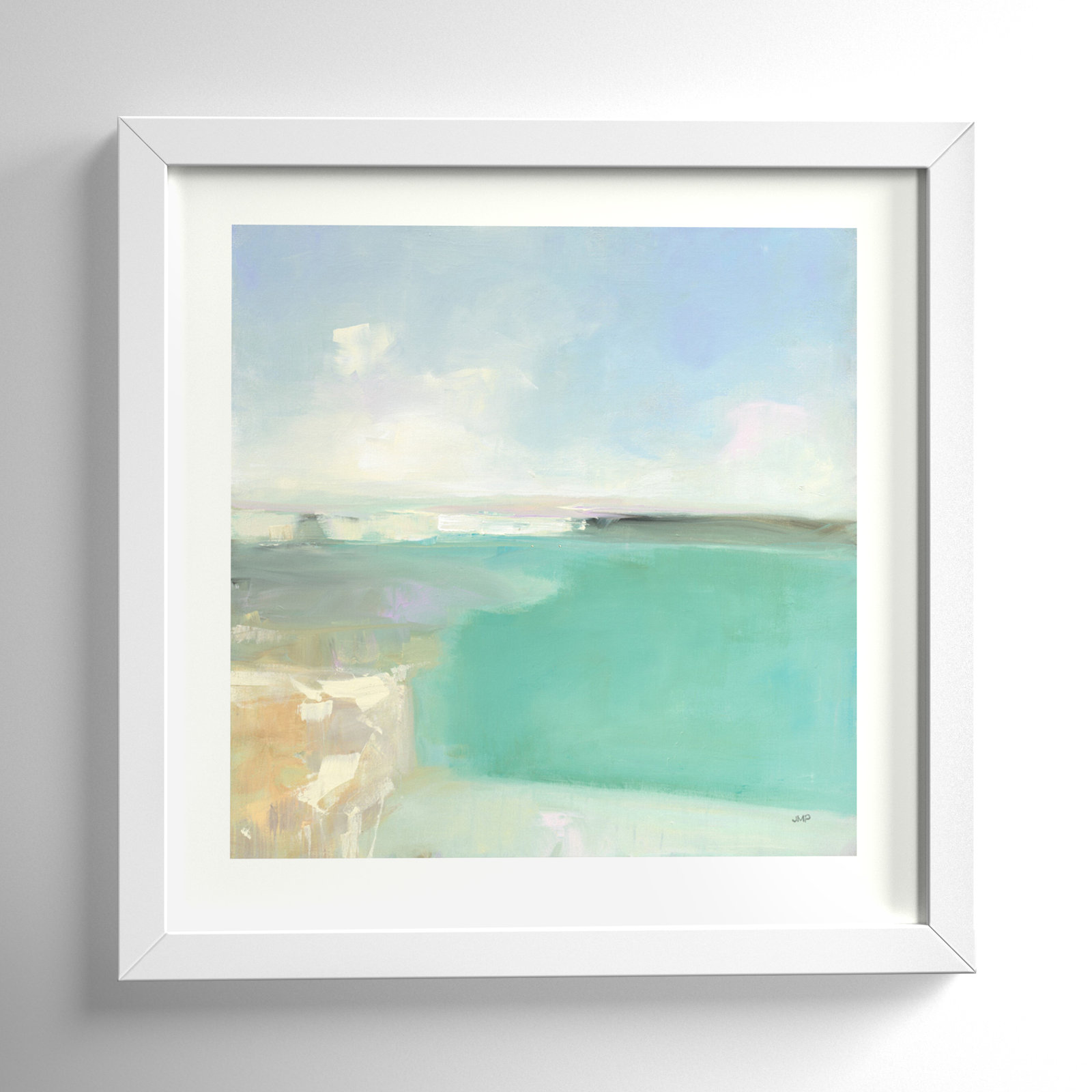 Summer Coastline by Julia Purinton, White Framed Paper, 19" H x 19" W