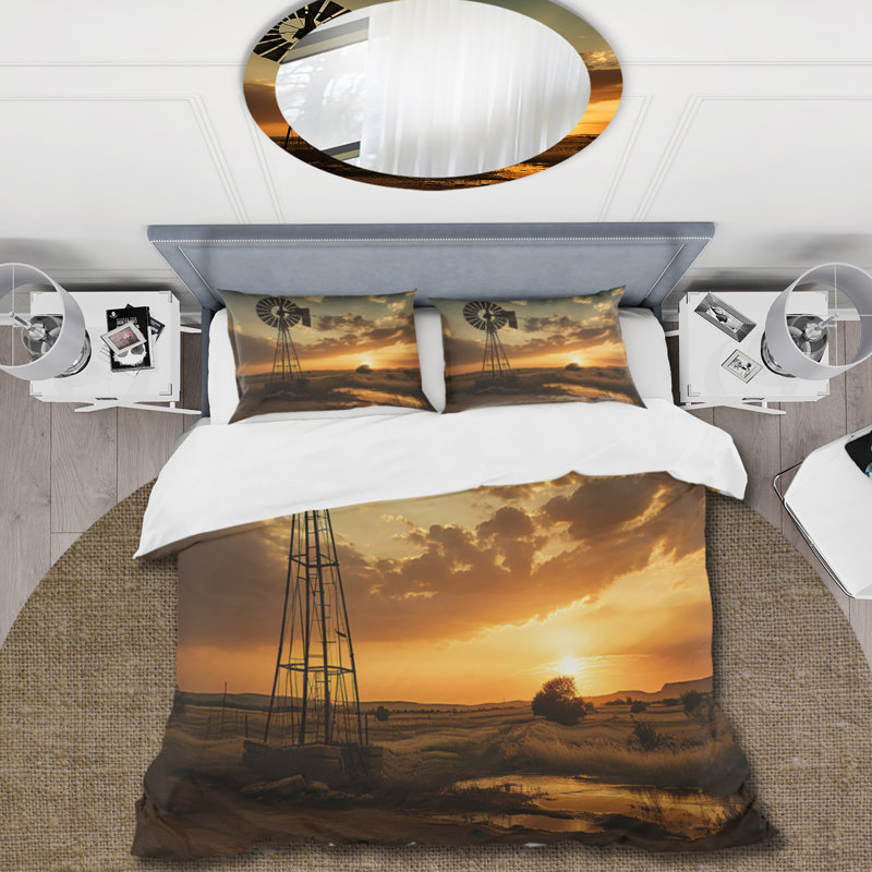 Ensemble de housse de couette en microfibre / polyester Texas Rustic Windmills Bedding