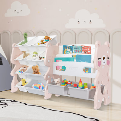 Bear Kids Toy Storage Organizer,Toy Organizer With Removable Bins And 2-Tier Bookshelf by Zoomie Kids