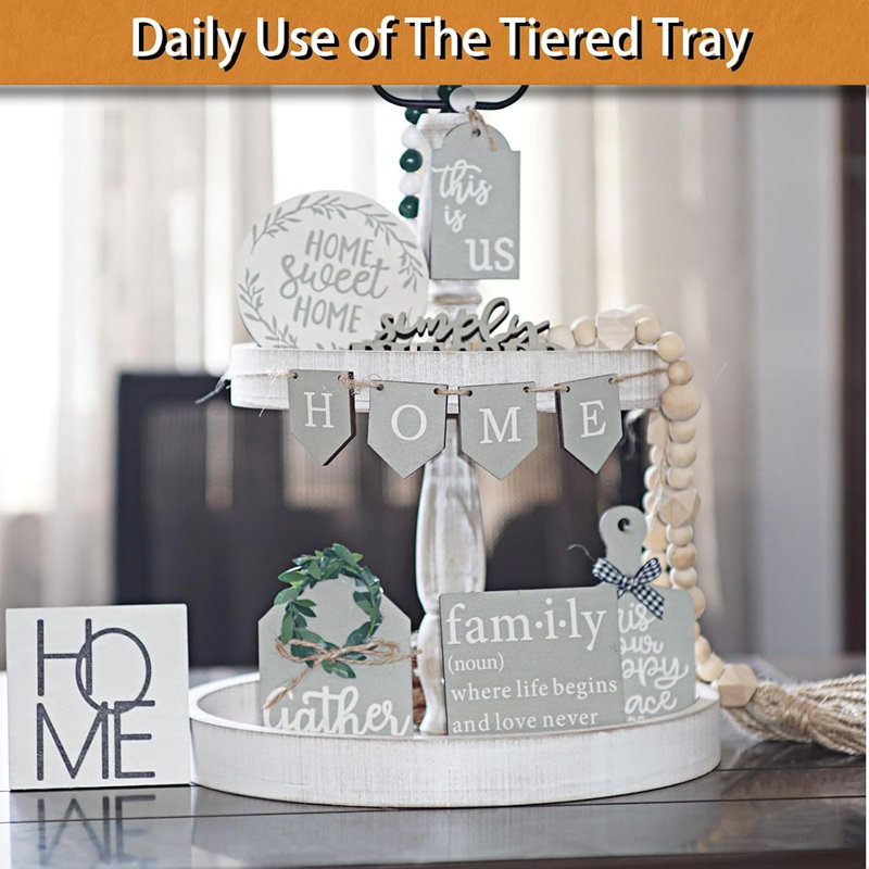 Two-Tier Decorative Tray, Farmhouse Rustic Serving Tray For Home, Kitchen, Parties, And Weddings