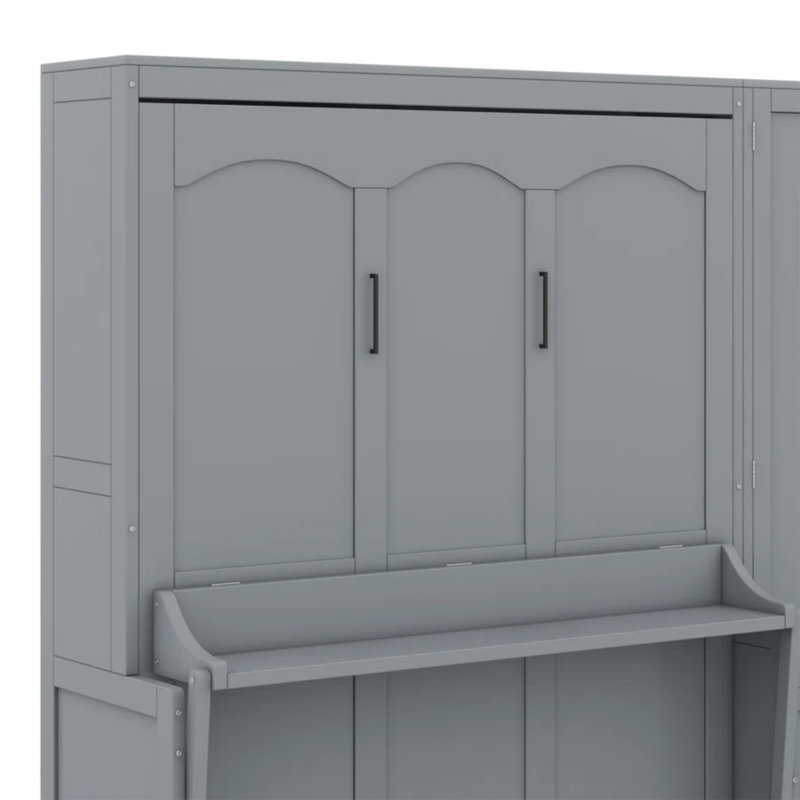 Grand lit escamotable mural avec placard, gris