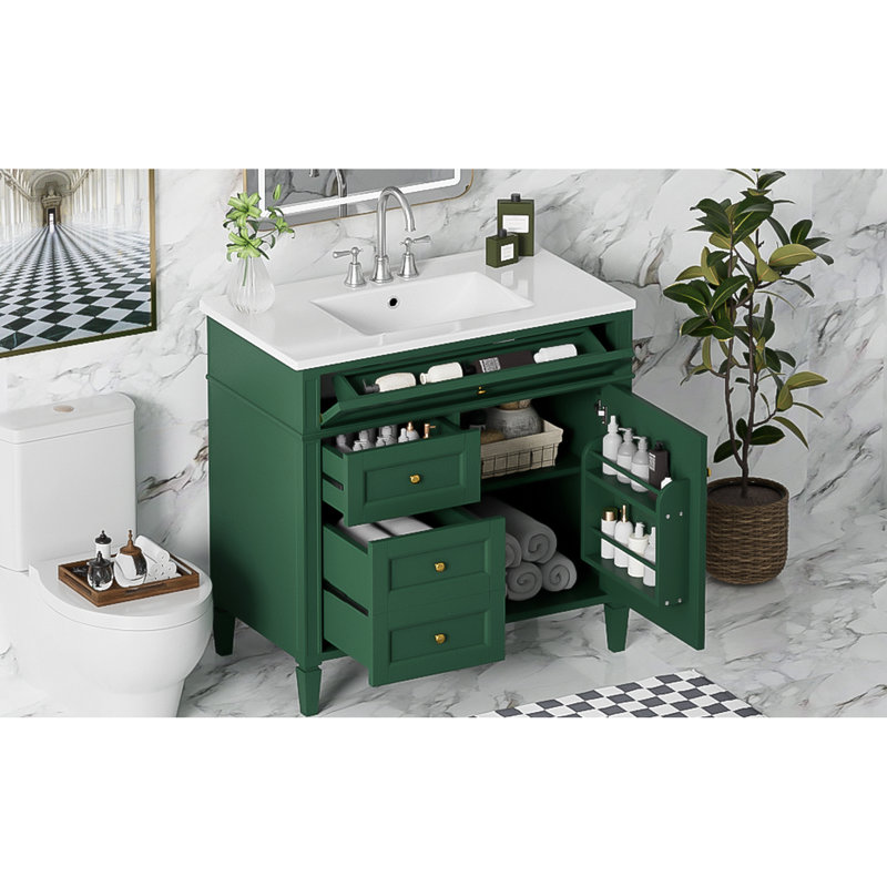 Meuble-lavabo de 36 po avec lavabo. Conception moderne. Fabrication. 2 tiroirs, tiroir rabattable. Vaste espace. Lavabo de robinet 4 po, 36 po. Tiroir de rangement. Convient aux robinets centraux. Pièce supplémentaire. Tablette