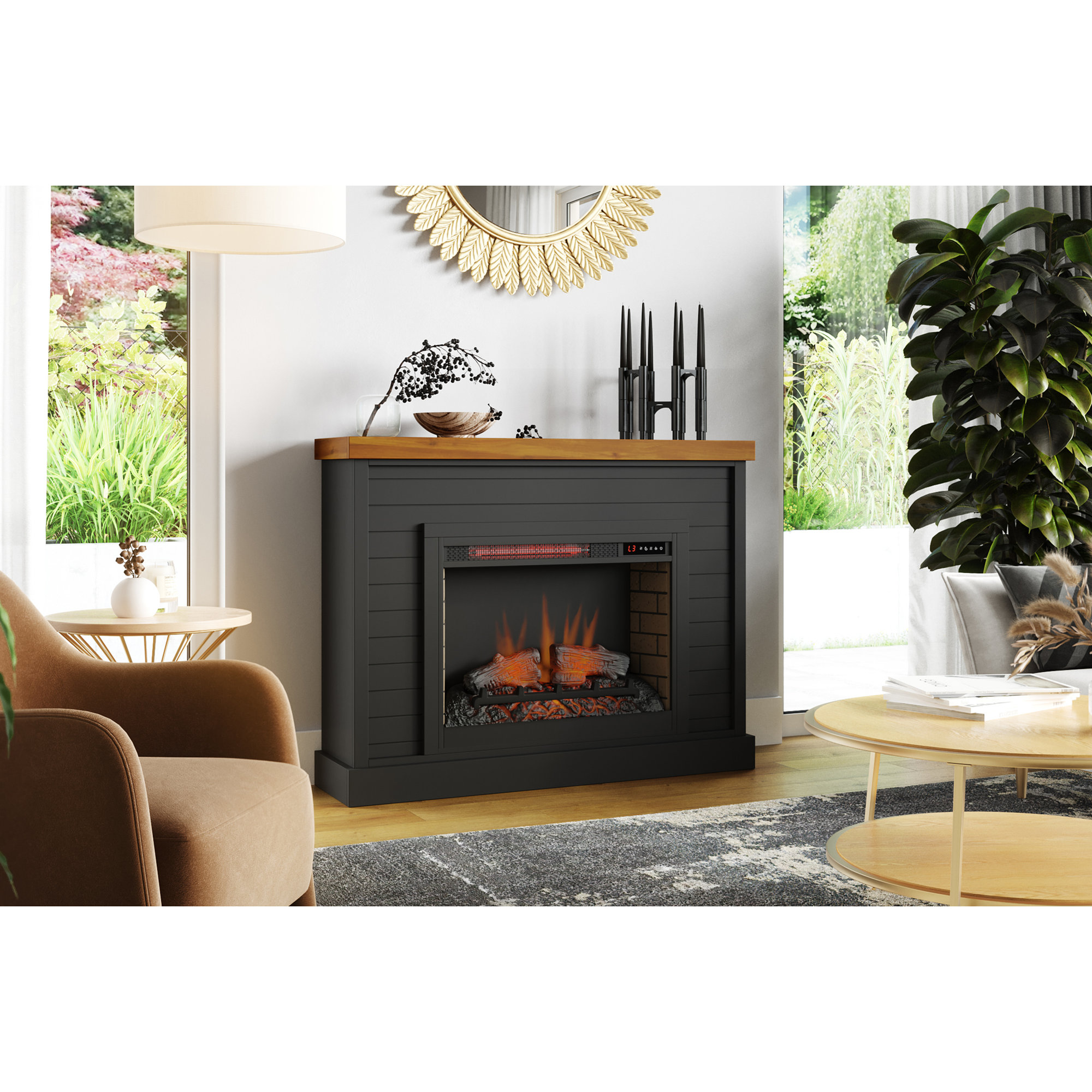 Rimma 48 inch Electric Fireplace, Black/Whiskey