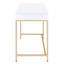 Bureau rectangulaire de luxe blanc laqué avec pattes et tiroirs en métal doré, idéal pour étudier.-348596688