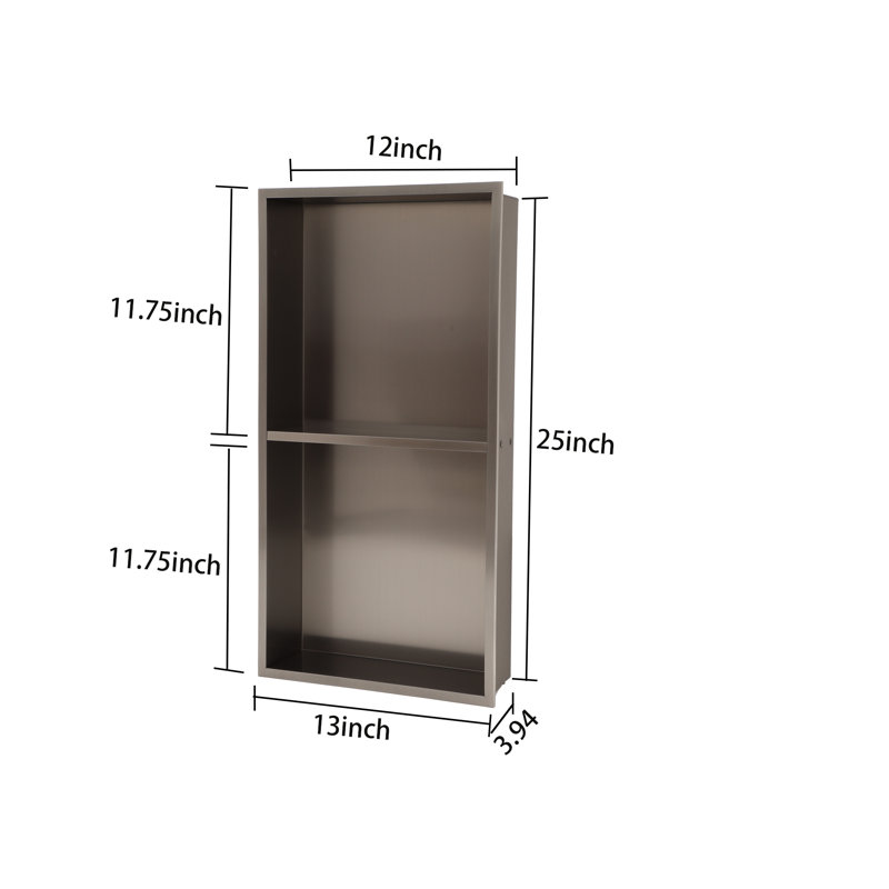 Niche de douche encastrée en acier inoxydable noir 13 po x 25 po avec double tablette – Rangement mural pour salle de bain, cuisine et VR