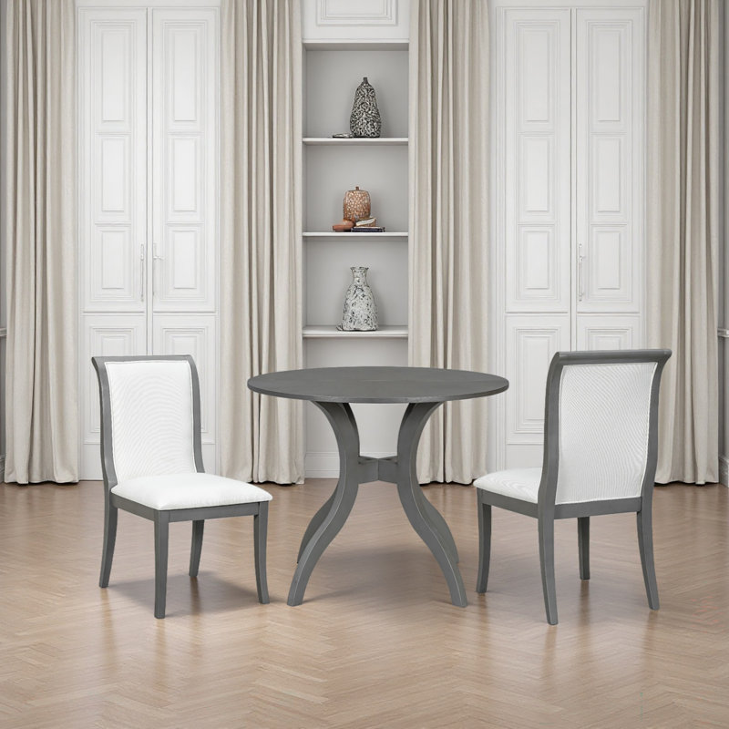 Ensemble de table de salle à manger: table ronde de 39,4 po + 2 chaises - ensemble de cuisine traditionnel en bois massif avec plateau de table incrusté