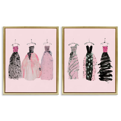 Pink Trendy Dresses 2 Piece Framed Floater Canvas Set, design by Sally Swatland