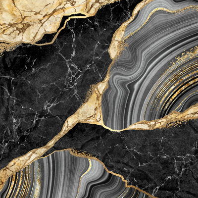 Black Marble And Agate Mosaic by Wacomka - Wrapped Canvas Print