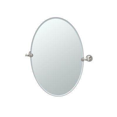 Gatco Tavern Wall Mount Frameless Oval Bathroom Vanity Mirror | Pivoting (tilting) And Beveled Wall Mirror In Satin Nickel