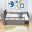 Lit plateforme simple en bois 4 tiroirs avec garde-corps, échelle et tablettes-1158734494