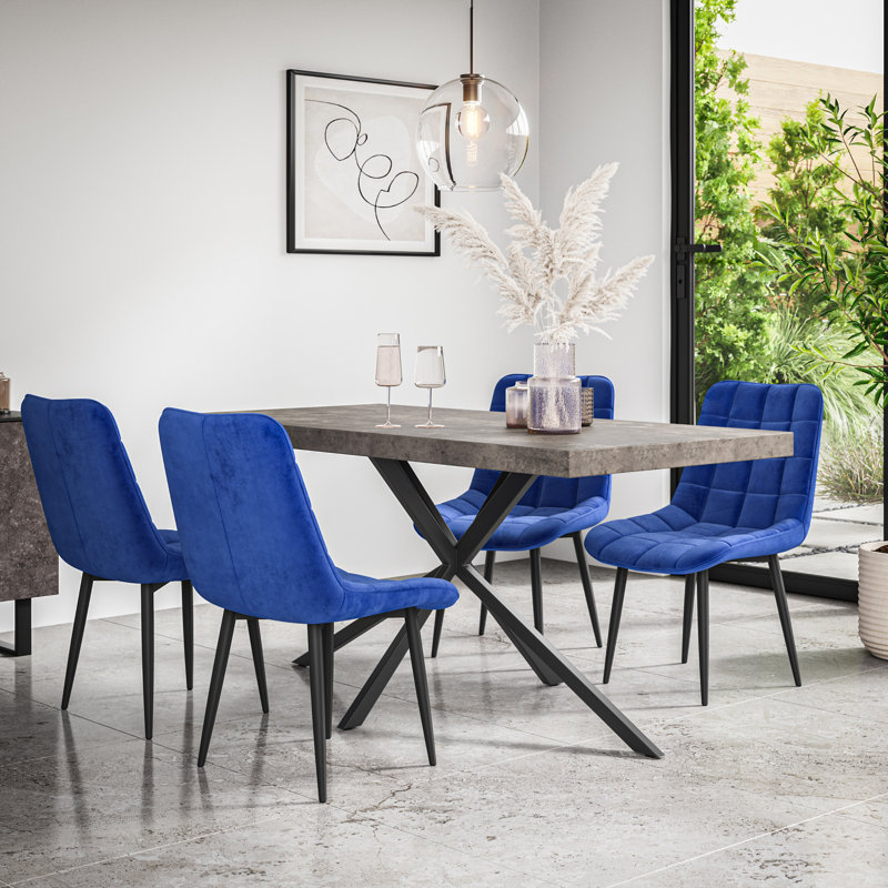 Akaalbir 4 - Person Dining Set, Grey/Black/Blue