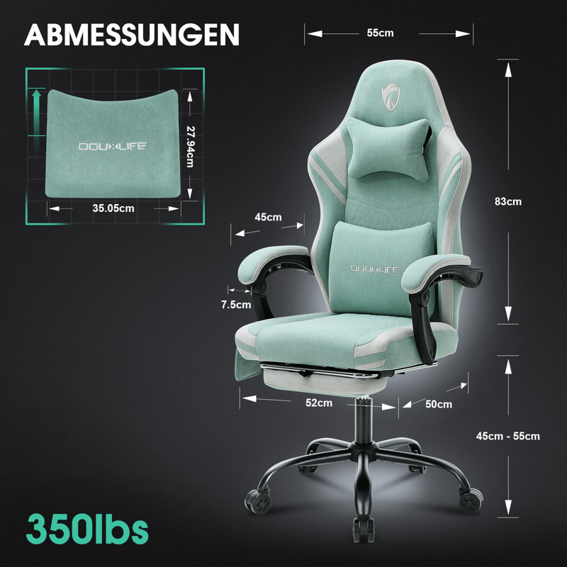 Inbox Zero Gaming Chair, Fabric Computer Chair with Massager, Office Chair with Pocket Spring Widened Cushion, High Back Ergonomic Chair with Footrest Lumbar