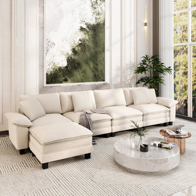 158" Modular Sectional Sofa, Oversized L Shaped Couches With Ottoman, 5-seater Deep Seat Sofa With Throw Pillow
