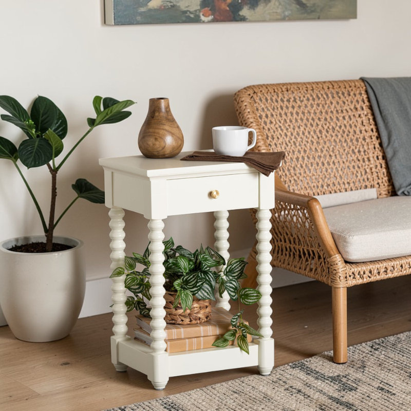 Table de chevet 1 tiroir avec pieds de canette Crispis, Blanc