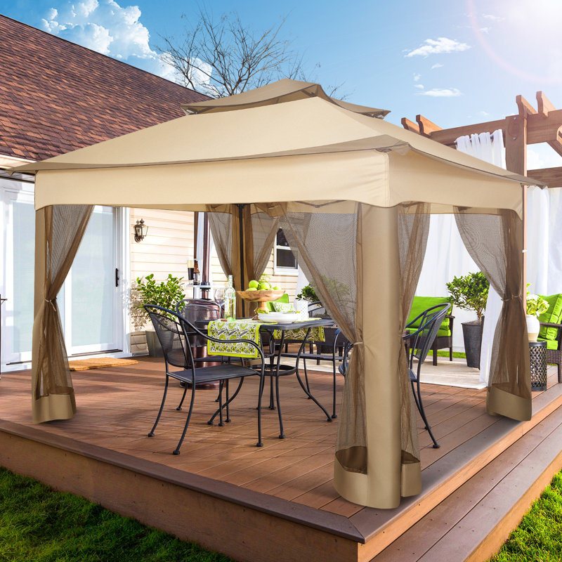 3 x 3m Garden Gazebo Waterproof Stable Winterproof, Beige, Brown