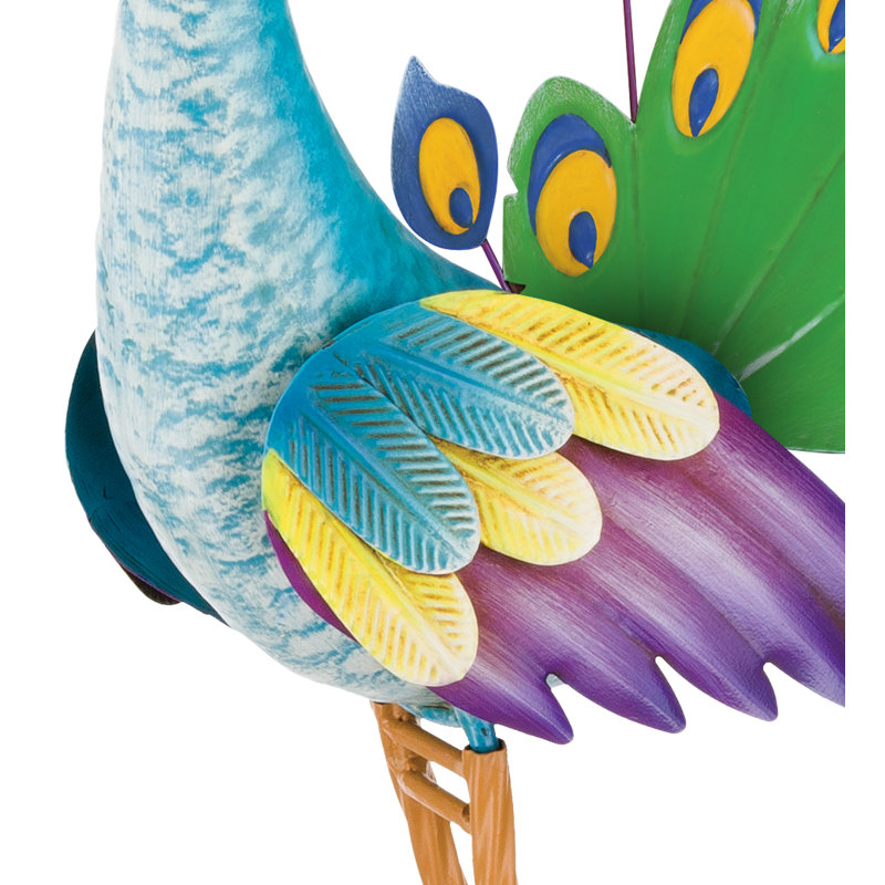 Colorful Metal Peacock Garden Stake with UV Resistant Paint
