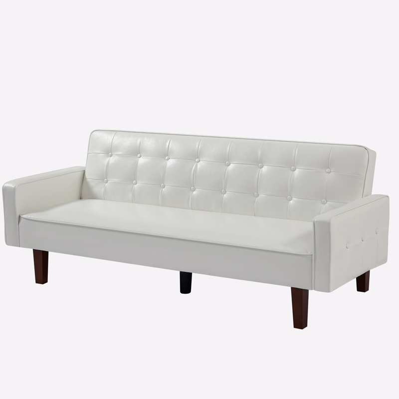 74.4'' Faux Leather Square Arm Sofa Bed, Faux Leather White, 74.4" W x 29.13" H x 32.67" D