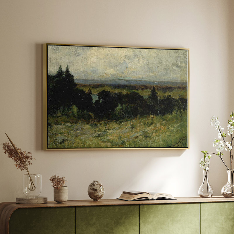 «Vintage Landscape - M III» sur toile, Toile avec cadre flottant or, H 25 po x l 37 po x P 2 po