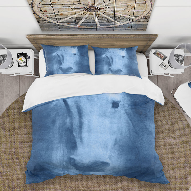 Farmhouse Horse - Ensemble de housse de couette animaux - Microfibre de polyester, Bleu clair