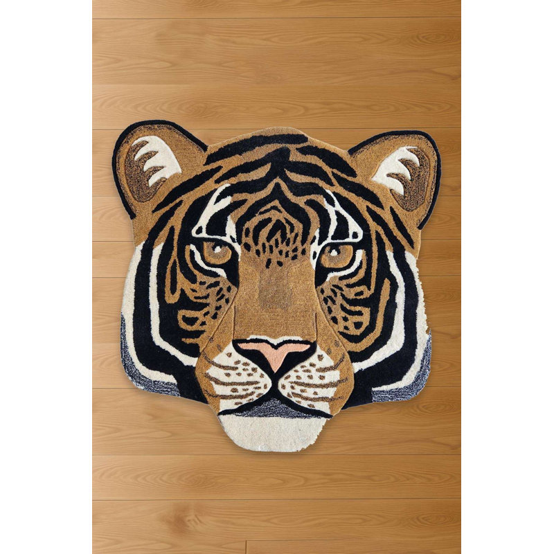 Feline Majesty Hand-Tufted Tiger Head Accent Rug