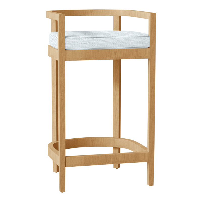 Santa Barbara Patio Bar Stool with Cushion, Welt, Paper Sky, Oyster Teak