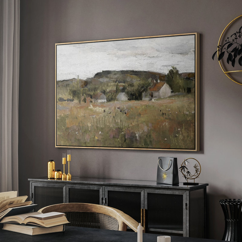 Paysage rétro - DCLXV III, 25" H x 37" W x 2cm D, Toile argentée avec cadre flottant