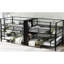 Lit superposé quadruple en métal pour grand lit, finition noire, conception écoénergétique avec placard et tablettes, tablettes sécuritaires stables, structure-845199604