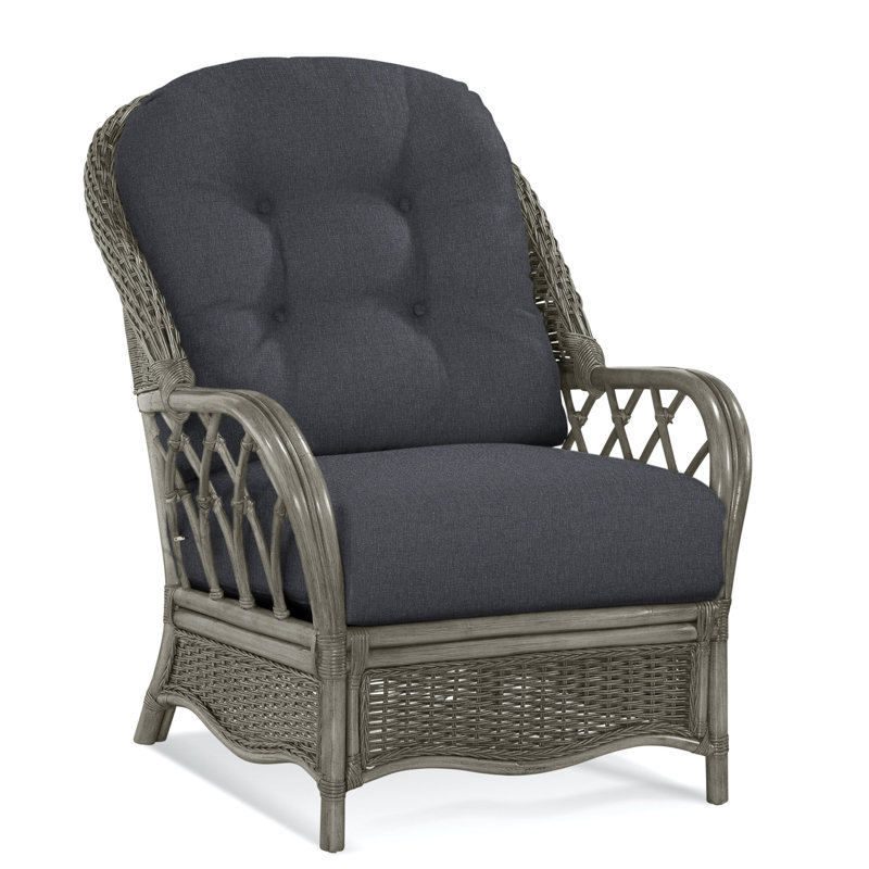 Chaise avec accoudoirs en rotin Everglade, Pierre grise, Rayé bleu clair et blanc / 0256-54