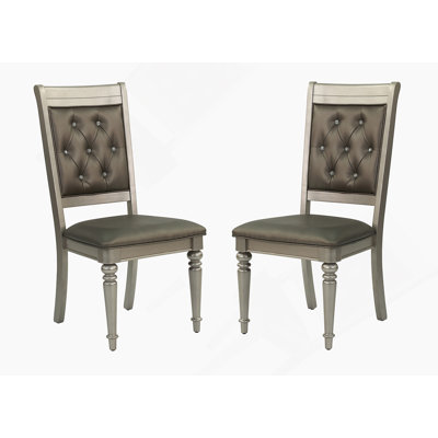 Luxury Silver Accent Tufted Upholstered Chairs Set Of 2 Dining Side Chairs