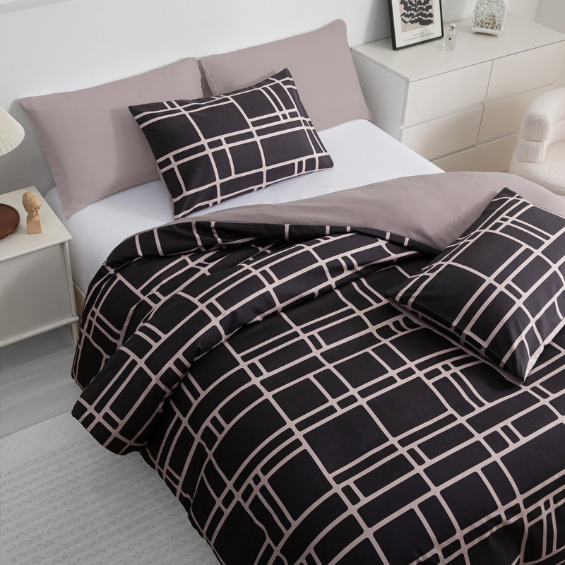 Microfiber Chequered Duvet Cover Set, Single (135cm x 200cm)