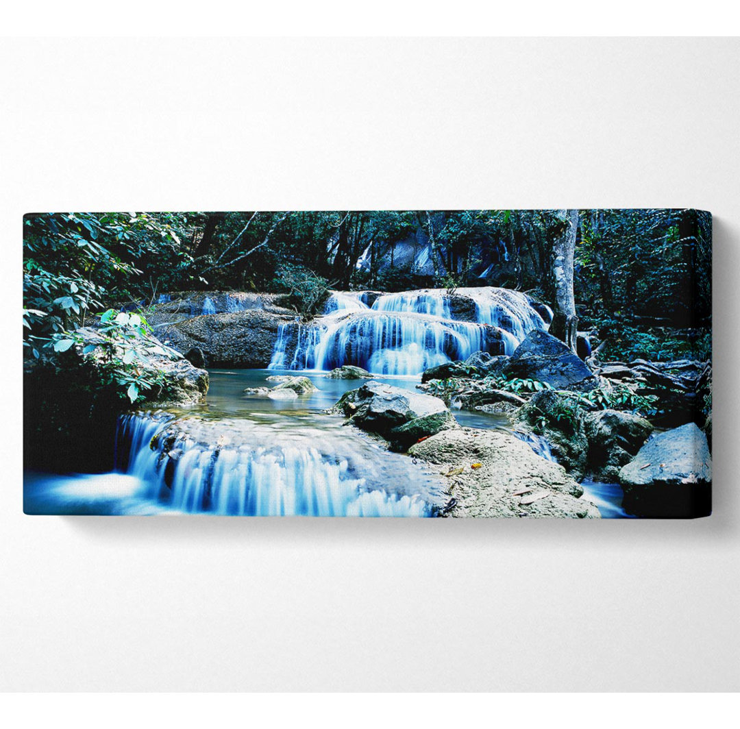 Rocky Waterfall Woodland - Panorama-Kunstdrucke auf Leinwand - Wrapped Canvas