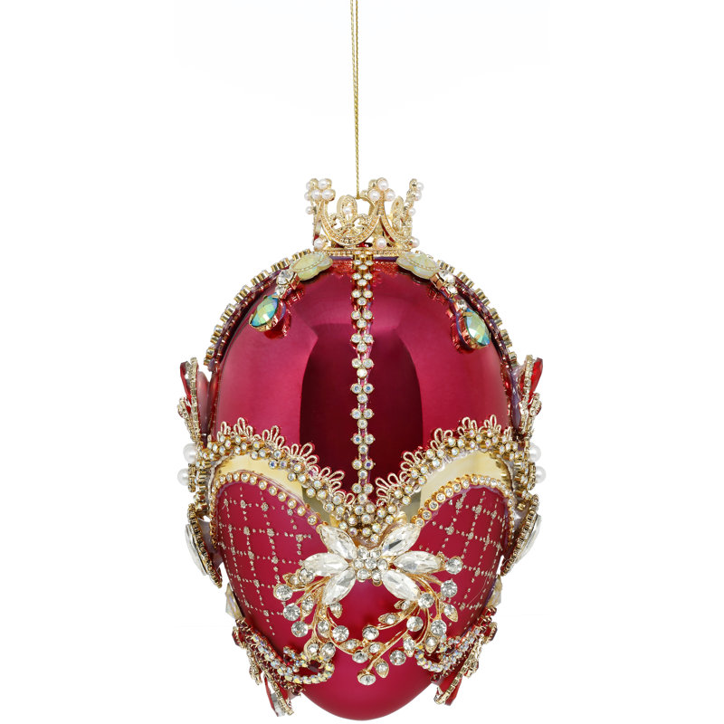Faberge Jewel Egg Ornament, Red Raspberry - 7 Inches