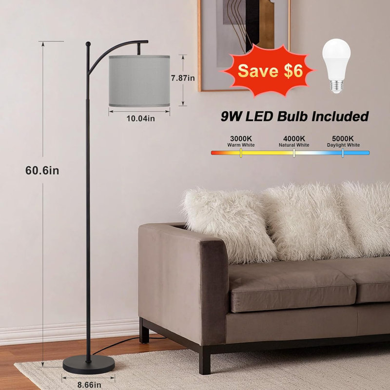 Lampe sur pied réglable avec 3 températures de couleur, abat-jour rotatif et interrupteur à pédale pour le salon, la chambre à coucher, le bureau et la salle de classe - comprend une ampoule DEL de 9 W