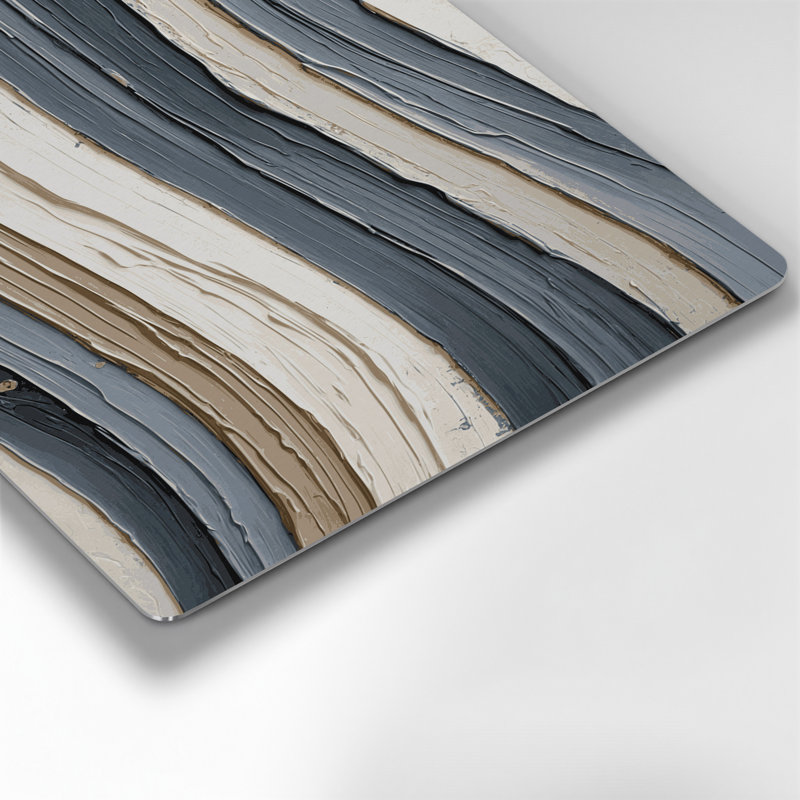 Art mural horizontal en métal rayé gris pierre et crème, H 11 po x l 14 po