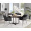 Round Concrete Effect & Black Legs Dining Table With Storage Shelf & 4 Luxury Velvet Dining Chairs-73583086-73583087