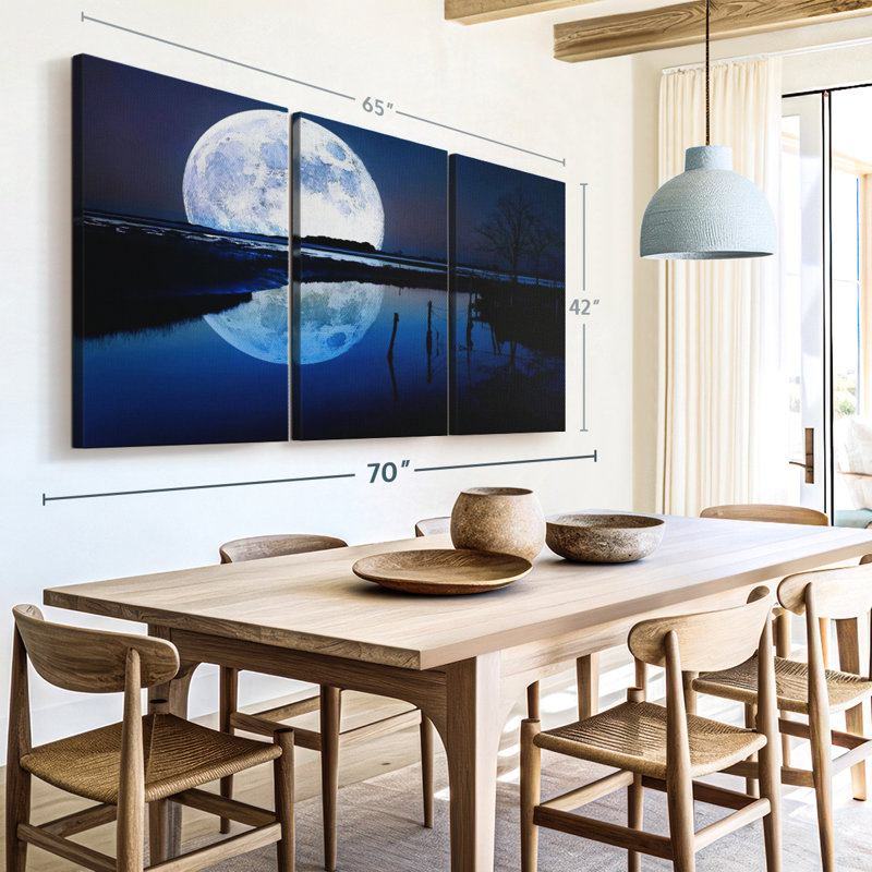 " Moon Reflection " 3 - Pieces, 42" H x 65" W x 1.25" D
