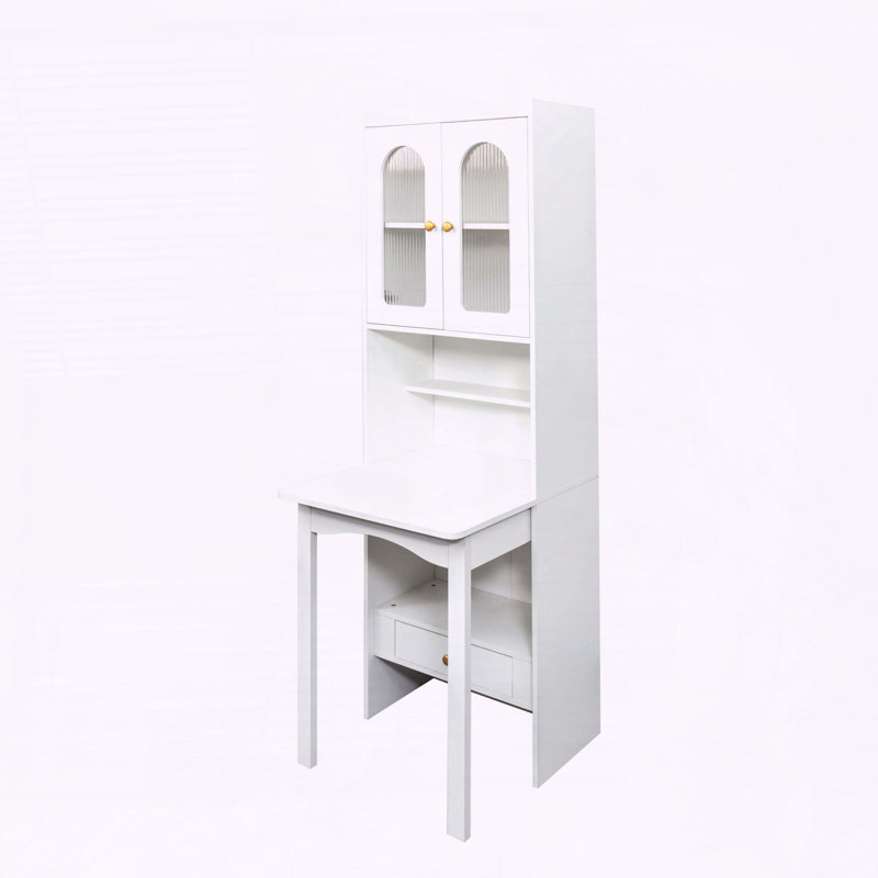 Armoire de bureau et de table convertible pliable avec tablette et tiroir - Poste de travail multifonctionnel, Blanc