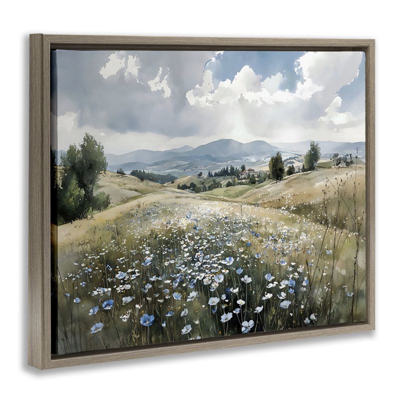Cadre flottant Poppy Blues Across Meadow, design par Franklyn Gregory, 25 x 31, Montalcino Elm Floater Framed