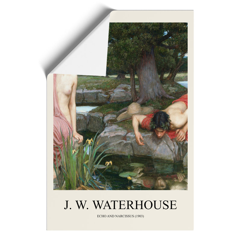 Echo And Narcissus by John William Waterhouse - No Frame Painting, 59cm H x 42cm W x 0.1cm D