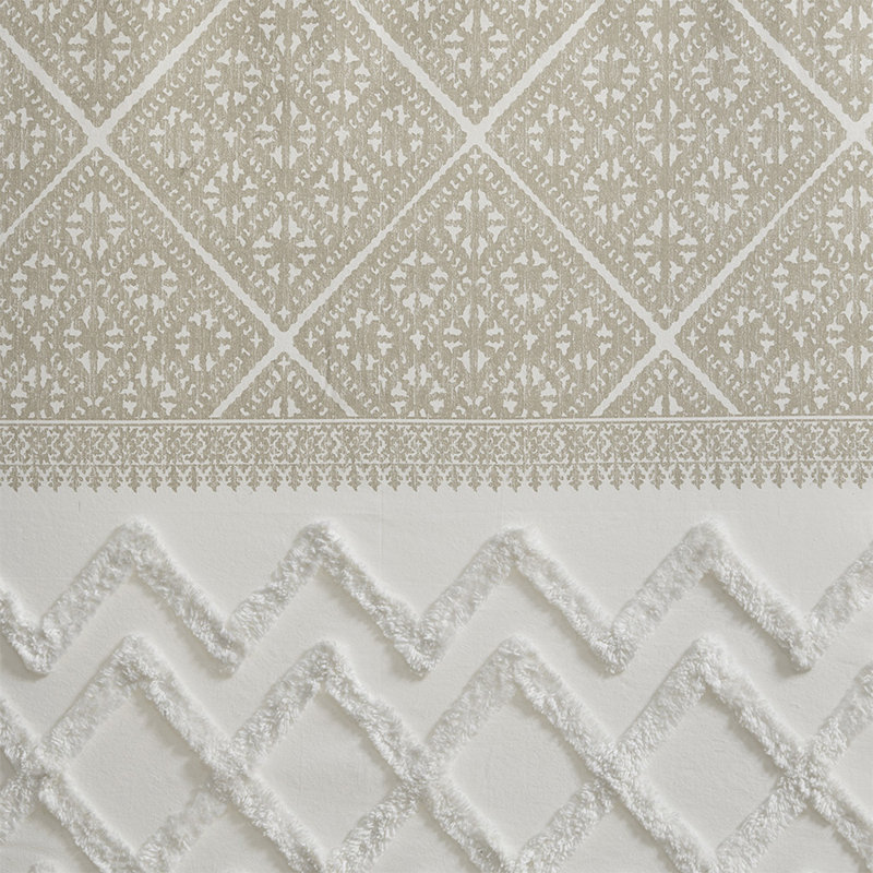 Panneau de rideau simple en coton Dekan, Beige / Blanc