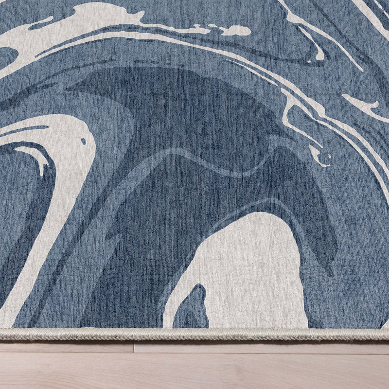  Tapis bleu abstrait à tissage plat Abstract Harmony, Rectangle 7 pi 7 po x 9 pi 10 po