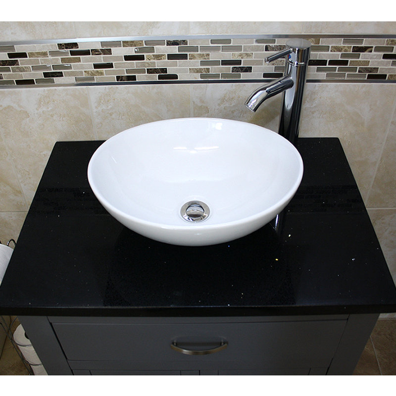 Robichaud 751mm Single Bathroom Vanity with Vessel Ceramic Basin, Grey, Black Quartz