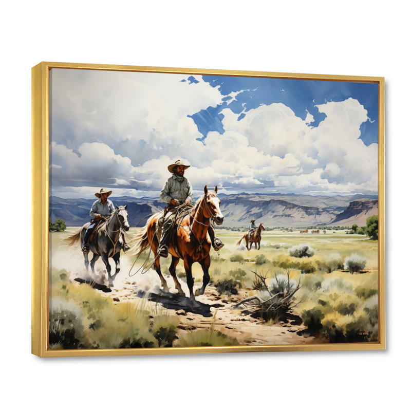 Keighan Cowboy Ranch Life - Cowboys Large, art mural, H 34 po x l 44 po x P 1,5 po, Cadre flottant doré
