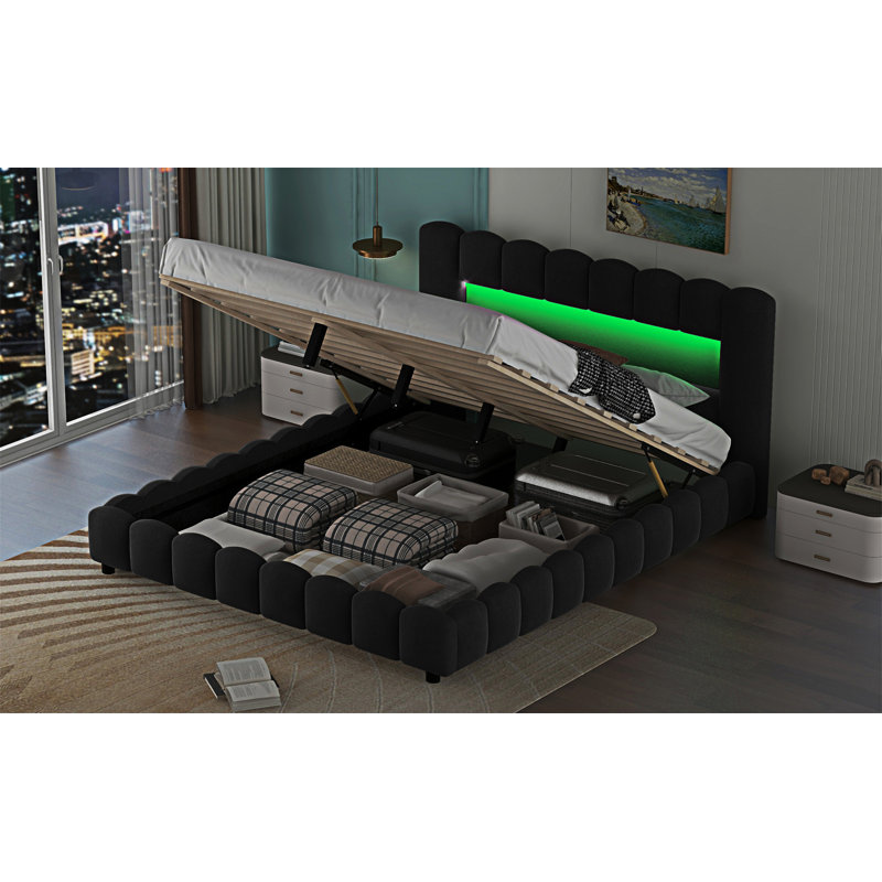 Upholstered Platform Bed with LED Headboard