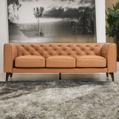 Genuine Leather Couch 3-Seater Sofa With Tufted Back, Grain Leather Couch With Feather,Down Topper On Seating Surfaces Sofa -  Orren Ellis, 85C23D60A24B498AB3F8ECD1868E8AB7