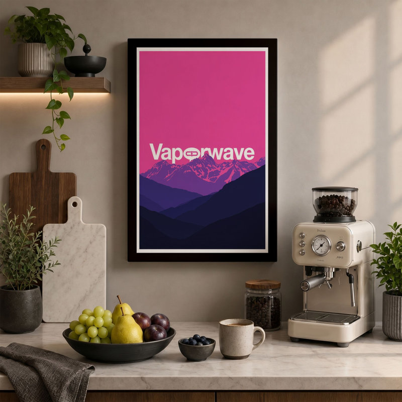 Vaporwave Mountains Retro - Wrapped Canvas, 24x16 - 61.0 x 40.6 cm, Terracotta Border