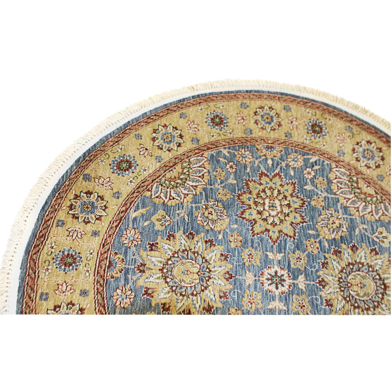 Tapis bleu et doré de haute qualité noué à la main
