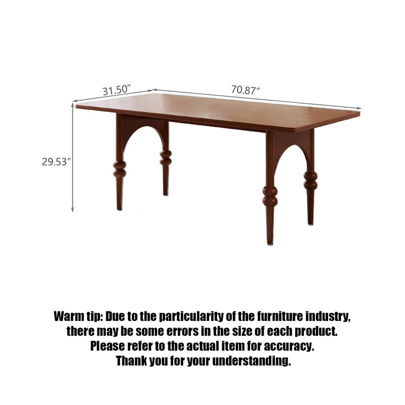 Rectangular French-style retro all-solid-wood dining table, 29.53"H x 70.87"L x 31.5"W
