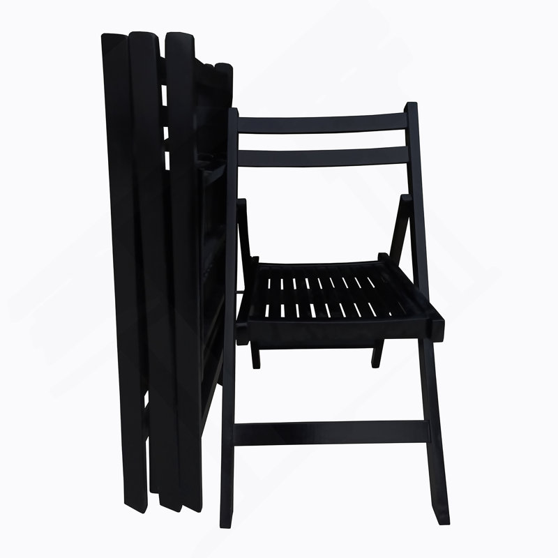 Furniture Slatted Wood Folding Special Event Chair, Black, Set Of 4